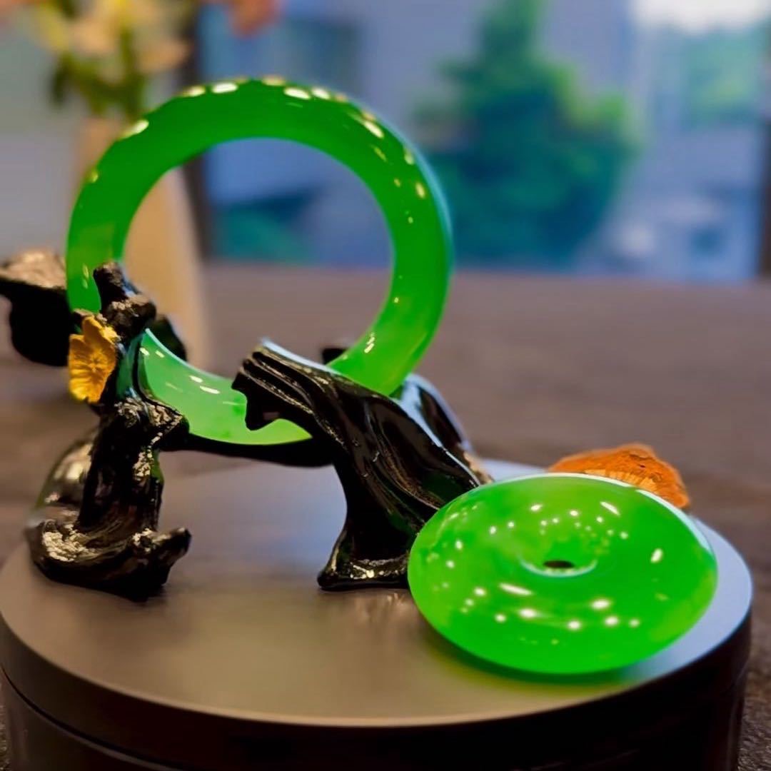 天然翡翠手镯冰种飘花玉镯子冰透飘花玉手镯女款玉石镯子礼物